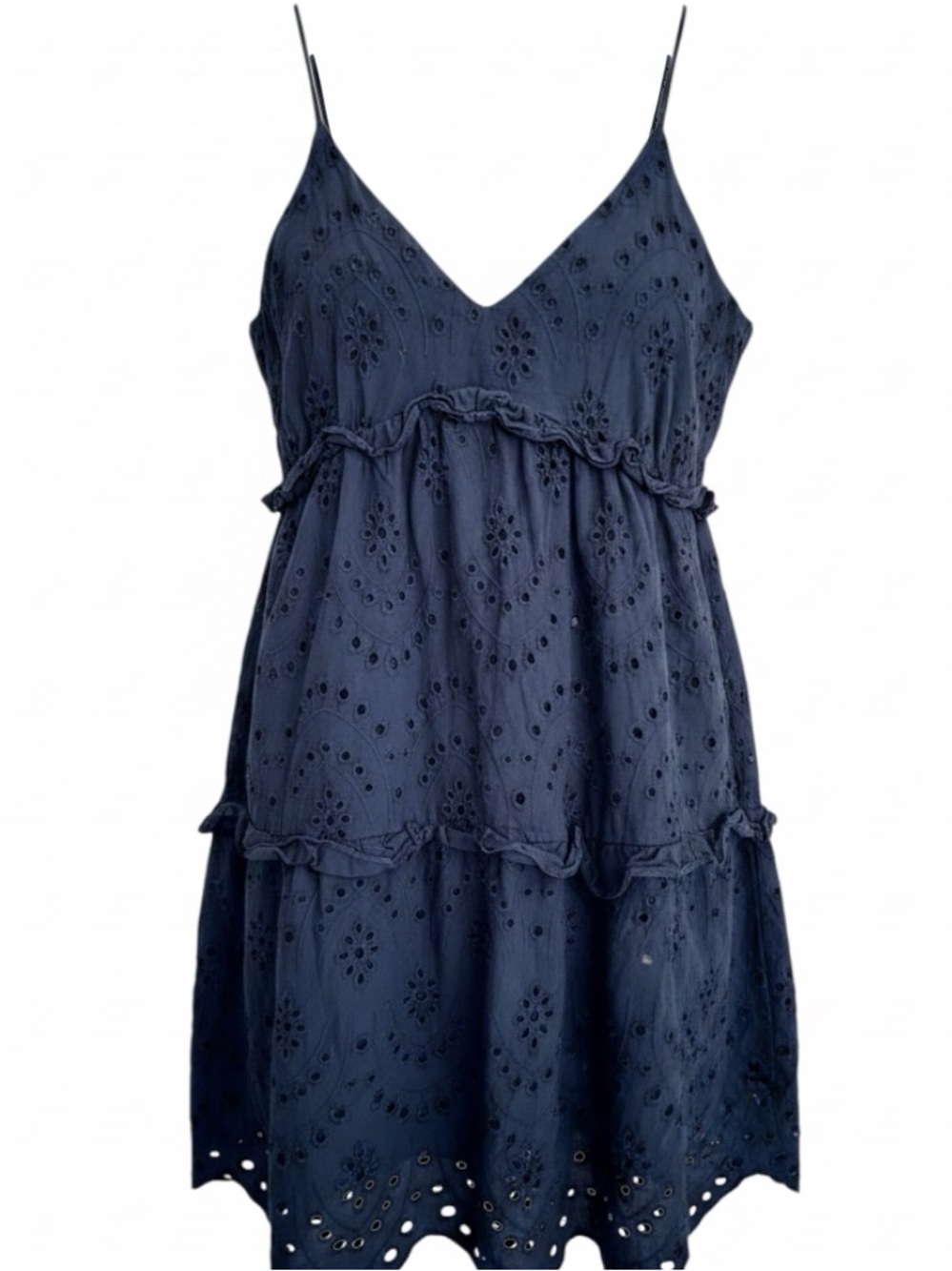 Express Navy Blue Eyelet V-Neck Spaghetti Strap Dress